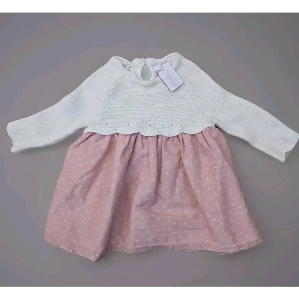 shabby chic Dress Polka dot‎ White/Pink Knit Size 3/6 Months